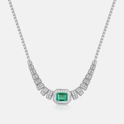 JewelyKing S925 Sterling Silver 20CT Pretty Cultivate Emeralds Bright Necklace JKNS0178