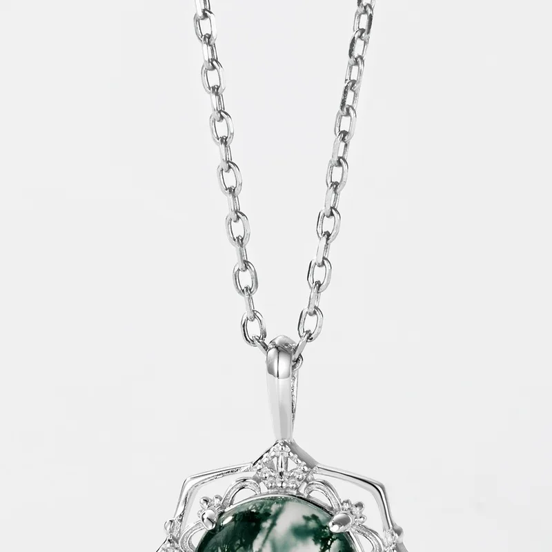 Jewelyking S925 Moss Agate Pendant Necklaces JKNS0124