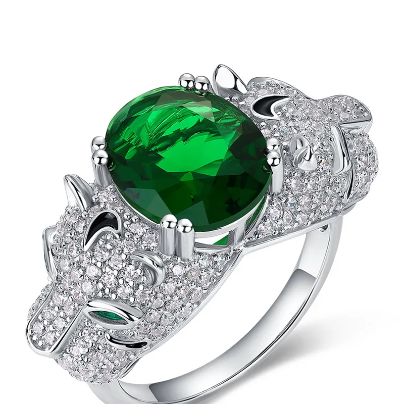 JewelyKing Leopard Print High Quality Green Zircon Ring JKRS0289