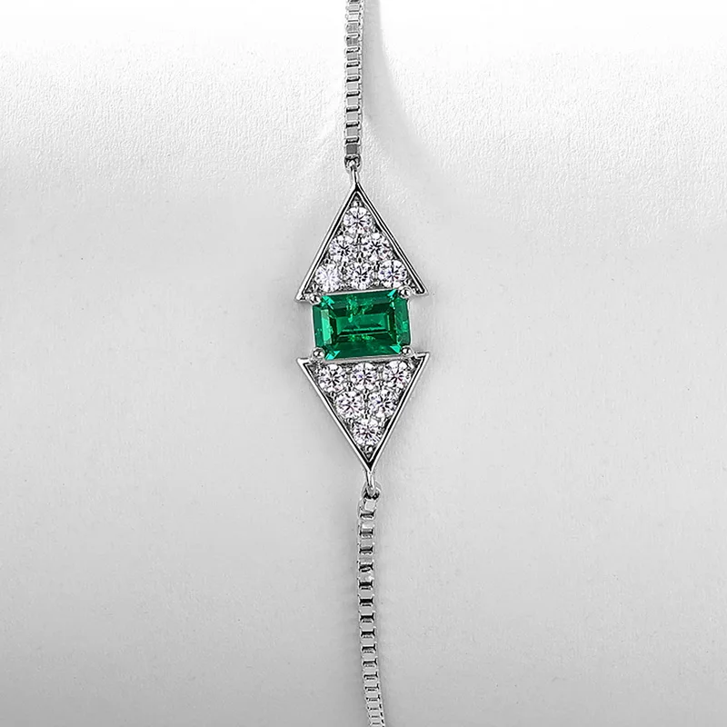 Custom Elegant Bracelet Jewelry S925 Silver Adjustable Bracelets Lab Grown Emerald Stone for WOMEN'S Gift Party