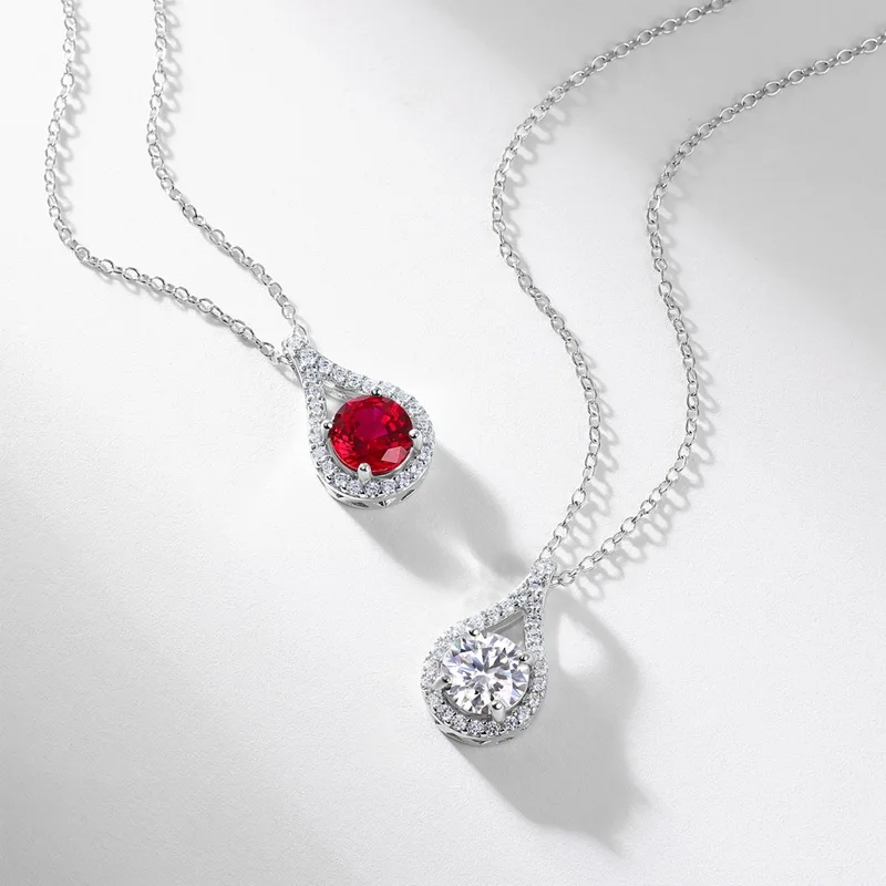 S925 Silver 1ct Lab Emerald Ruby Moissanite Necklace
