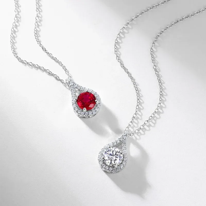 S925 Silver 1ct Lab Emerald Ruby Moissanite Necklace