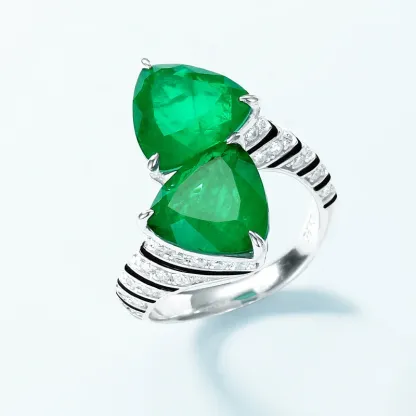 JewelyKing S925 Silver Exquisite Triangular Diamond Inlaid Cultivation of Colored Gemstone Open Ring  JKRS0286