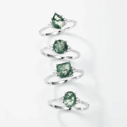 JewelyKing S925 Sterling Silver Moss Agate  Personality Advanced Engagement Ring JKRS0181