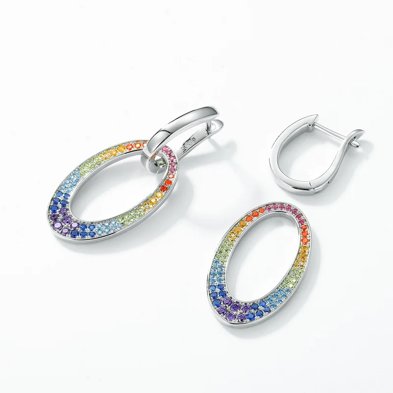Wholesale Costume Rainbow 925 Silver Jewelry Circle Colored CZ Huggie Hoop Earrings for Women Gold Silver Plated Fashion Earring