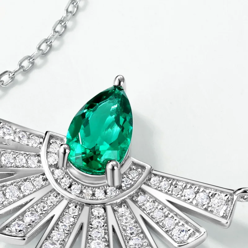 JewelyKing S925 Retro High End Cultured Emerald Necklace Lab Created Emerald JKNS0019