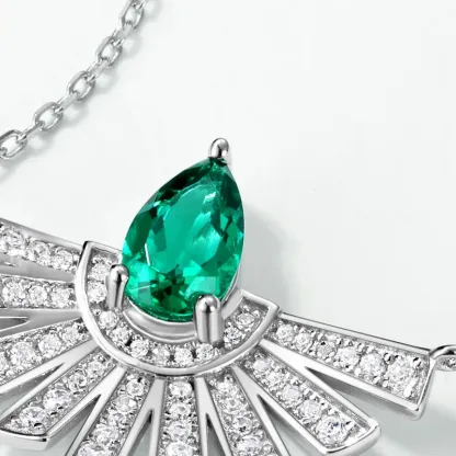 JewelyKing S925 Retro High End Cultured Emerald Necklace Lab Created Emerald JKNS0019