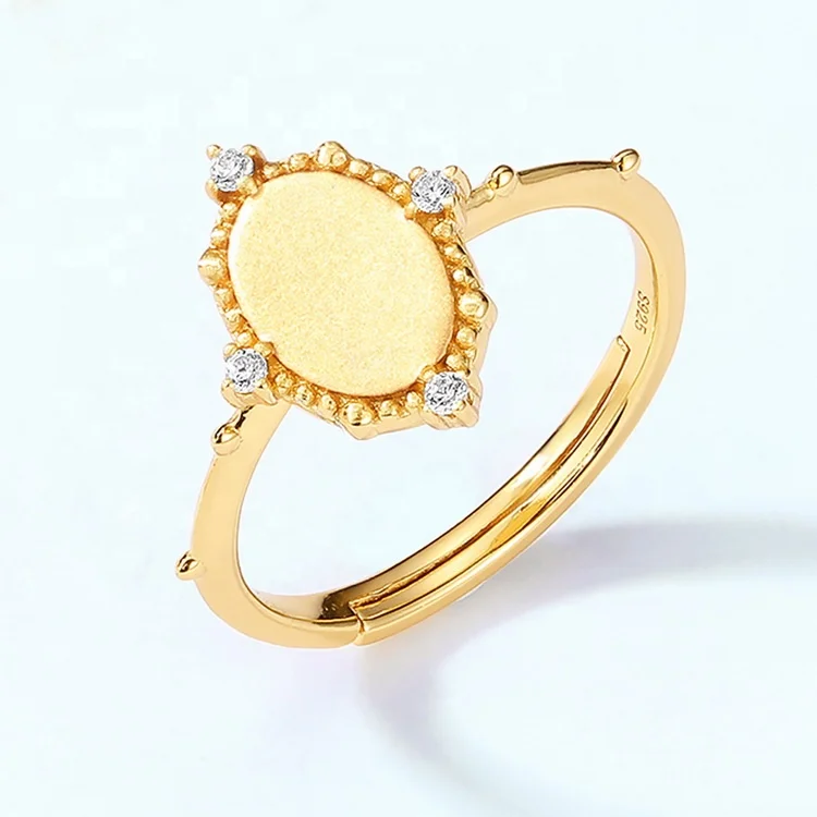 JewelyKing S925 Sterling Silver Fashion Minimalist Gold Plated Surface Blank Geometric Ring JKRS0291