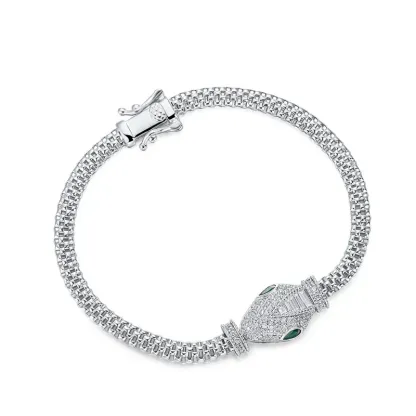 JewelyKing Rhodium Plated White Gold Open Snake Pattern Bracelet JKBS0045