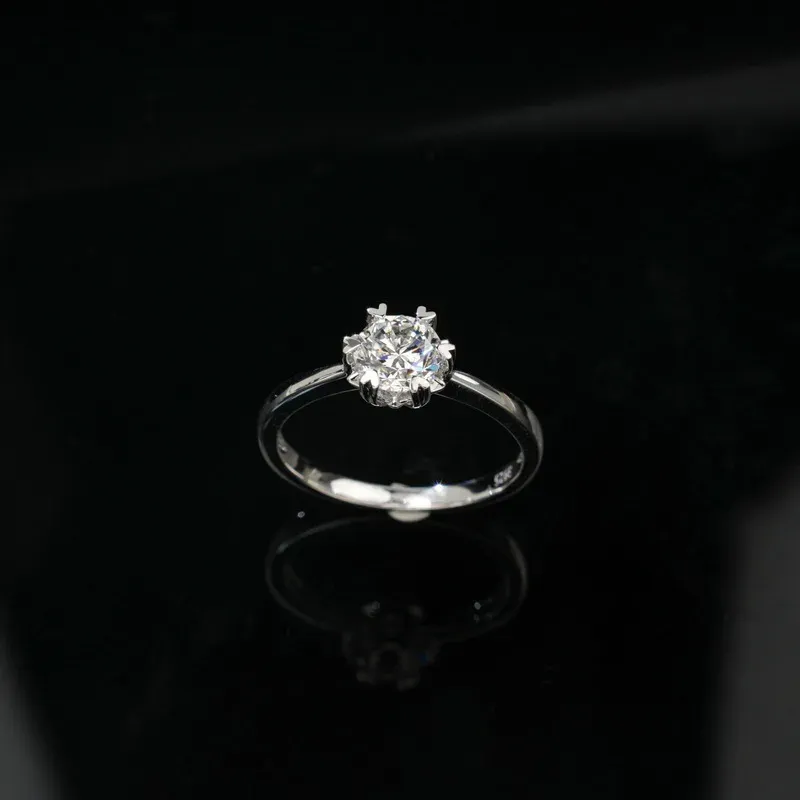 Women S925 Sterling Silver Classic Six Prong 1ct Lab Grown Diamond Ring Elegant Wedding Engagement Jewelry
