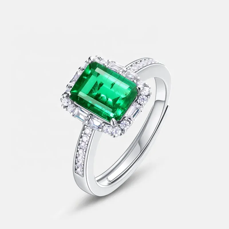 Europe and America High Quality Jewelry Silver 925 Cubic Zirconia Ring Lab Created Green Emerald Promise Rings