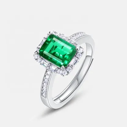 Europe and America High Quality Jewelry Silver 925 Cubic Zirconia Ring Lab Created Green Emerald Promise Rings