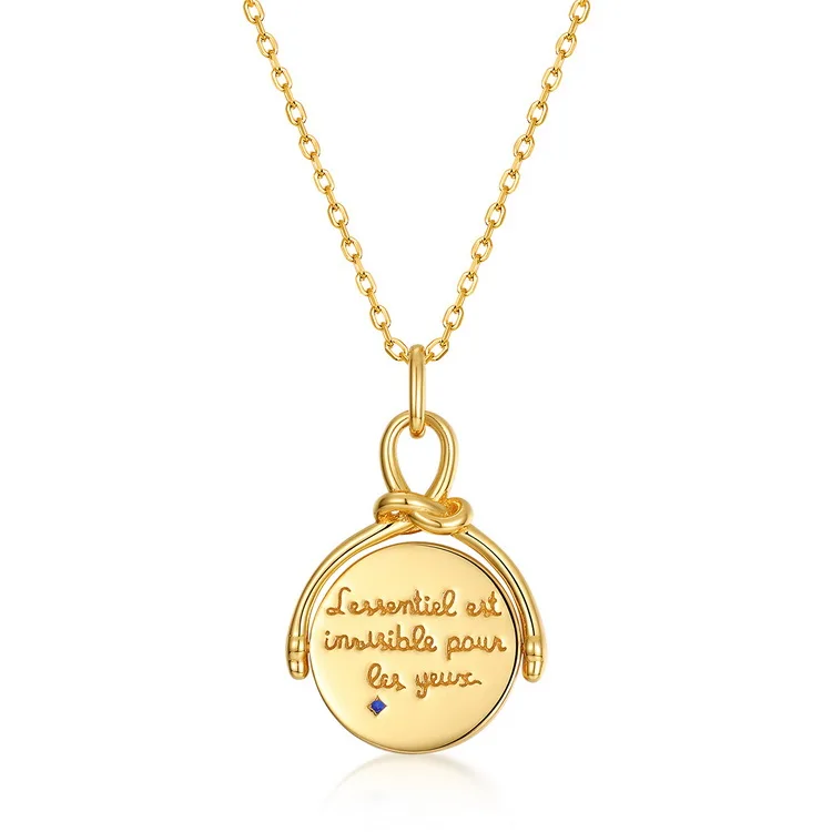 Rotatable Coin Blue Spinel Statement Prince Pendant Necklace in 14kt Gold Plated JKNS0157