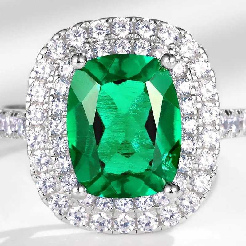 Wholesale 925 Sterling Silver Gemstone Simple Jewelry Crystals Healing Stones Cubic Zirconia Ring Lab Made Emerald Rings