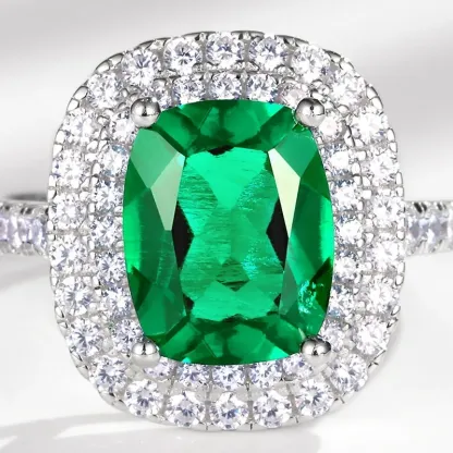 Wholesale 925 Sterling Silver Gemstone Simple Jewelry Crystals Healing Stones Cubic Zirconia Ring Lab Made Emerald Rings