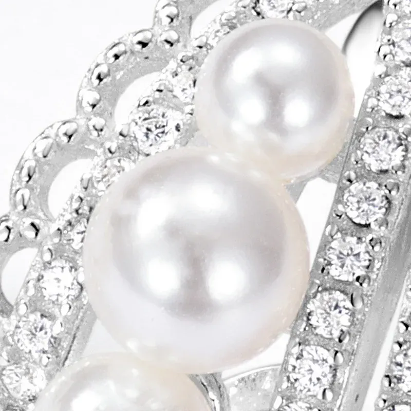 JewelyKing S925 Sterling Silver Shell Pearl Cluster Climber Earrings CZ Accent Vintage Lace Filigree Bridal Statement Earrings JKES0011