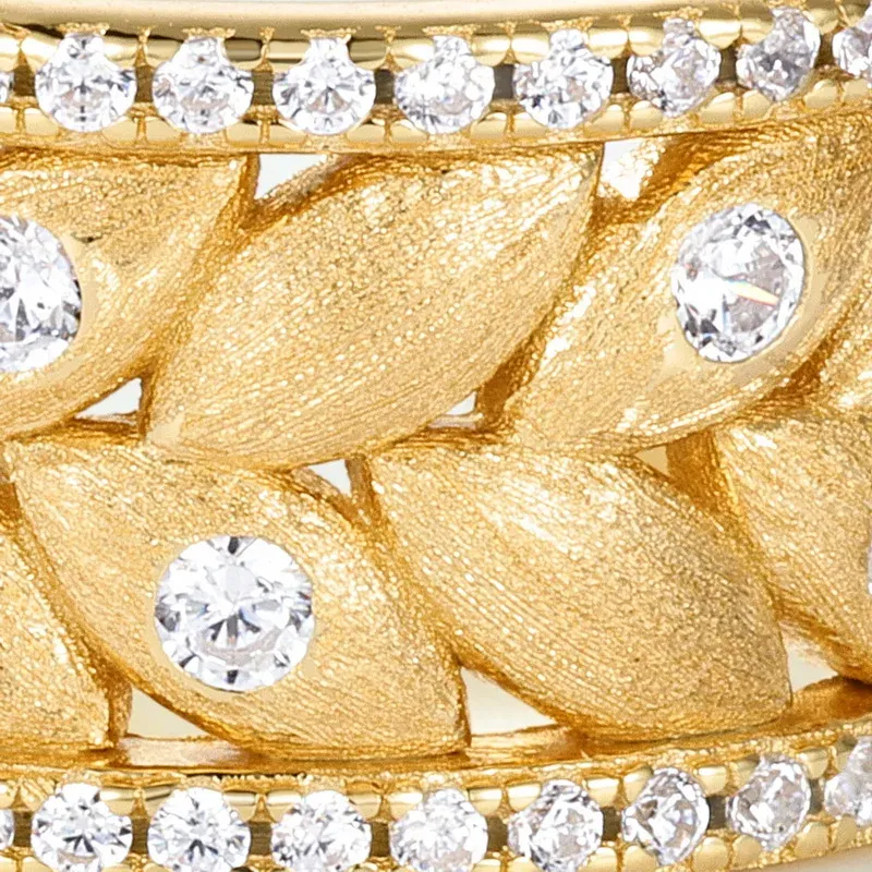 Jewelyking S925 Sterling Silver Brushed Sandblasted Open Gold Plated Leaf Texture Jewelry JKRS0116