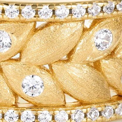 Jewelyking S925 Sterling Silver Brushed Sandblasted Open Gold Plated Leaf Texture Jewelry JKRS0116