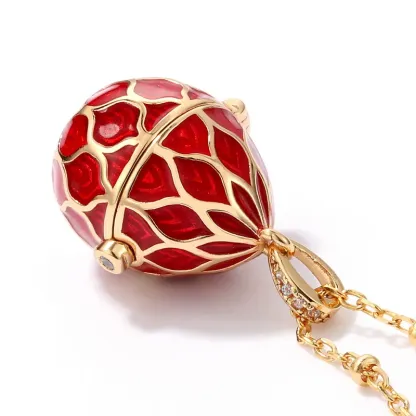 JewelyKing  S925 Sterling Silver Diffuser Enamel Egg Cage Locket Vintage Pendant Necklace JKNS0141