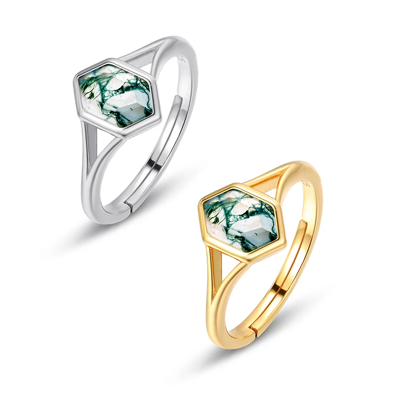 JewelyKing S925 Sterling Silver Green Agate Wedding Grass Agate Ring JKRS0242