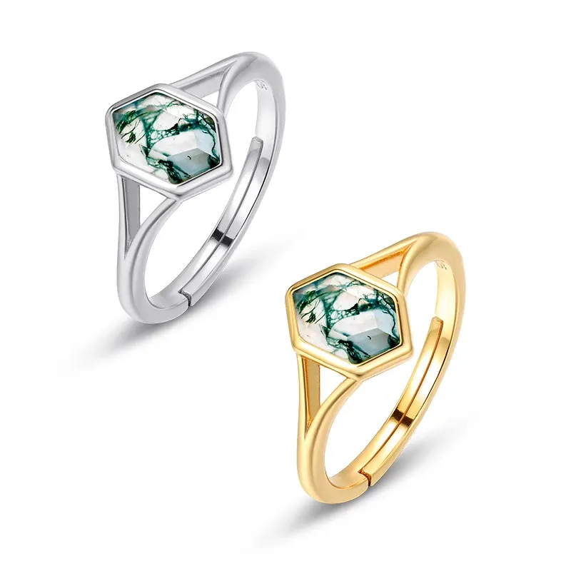 JewelyKing S925 Sterling Silver Green Agate Wedding Grass Agate Ring JKRS0242