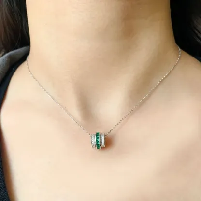  Crystal Gemstone Pendant Baguette Cubic Zirconia Green Emerald Wheel Pendant Necklace
