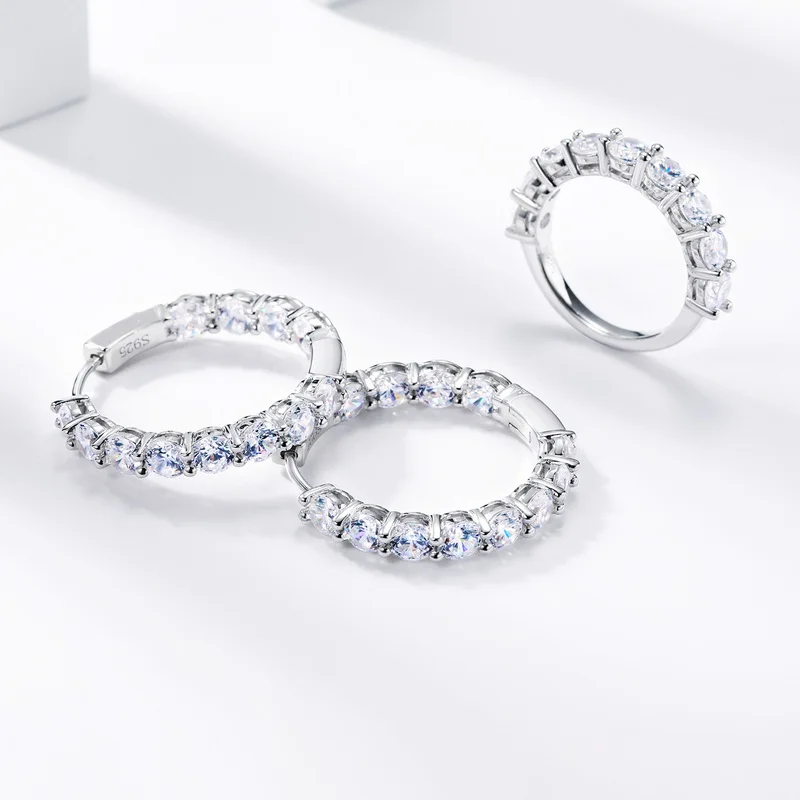 Wholesale Custom 925 Silver Huggie Big Hoop Earrings Rhodium Plated Multi-Color CZ Rainbow Stone Jewelry for Women for Weddings