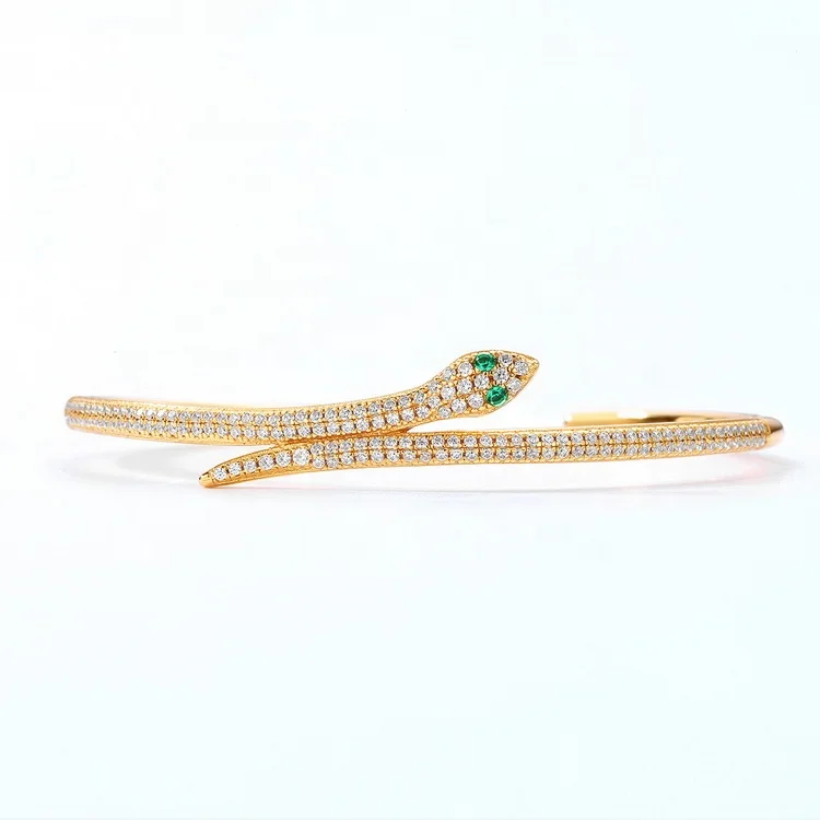 JewelyKing Fashion Sterling Silver Snake Gold Plated Cz Women Cuff Bracelet JKBS0043
