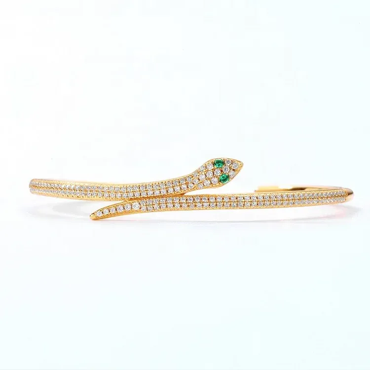 JewelyKing Fashion Sterling Silver Snake Gold Plated Cz Women Cuff Bracelet JKBS0043