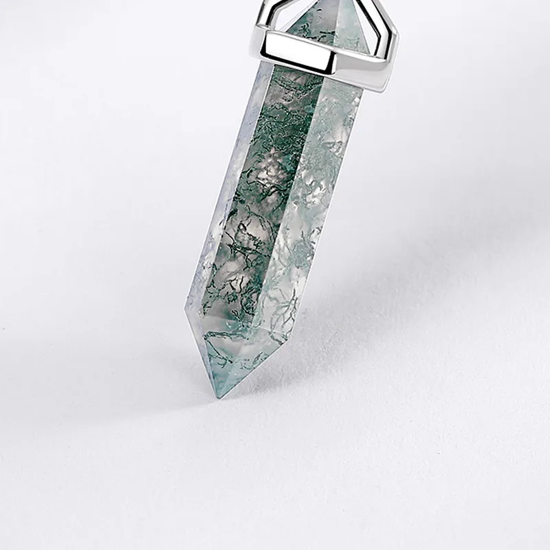 Jewelyking S925 Sterling Silver Green Moss Agate Drop Shape Gemstone Pendant JKNS0077