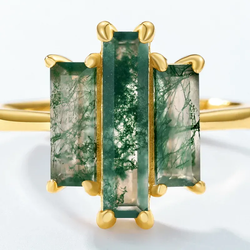JewelyKing S925 Sterling Silver Gold Moss Agate Ring  JKRS0137