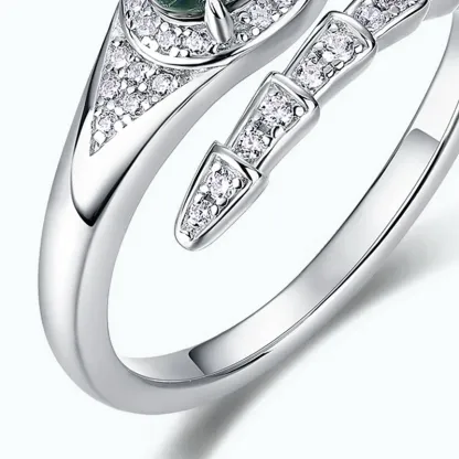 JewelyKing S925 Sterling Silver Adjustable Green Moss Agate Open Plated Snake Ring  JKRS0185