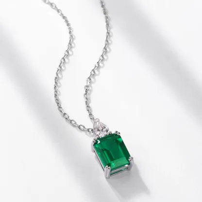 Vintage Gold 925 Silver Lab Emerald Diamond Floral Grandmother Pendant Wedding Religious Gift