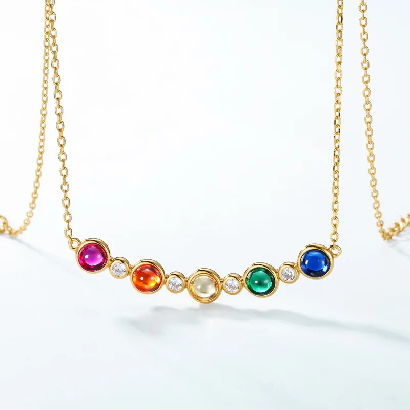 Multi Color Gemstone Necklace Rainbow Motley Choker Women Jewelry 5A Zirconia Tennis 18K Gold Colorful Gemstone Chain