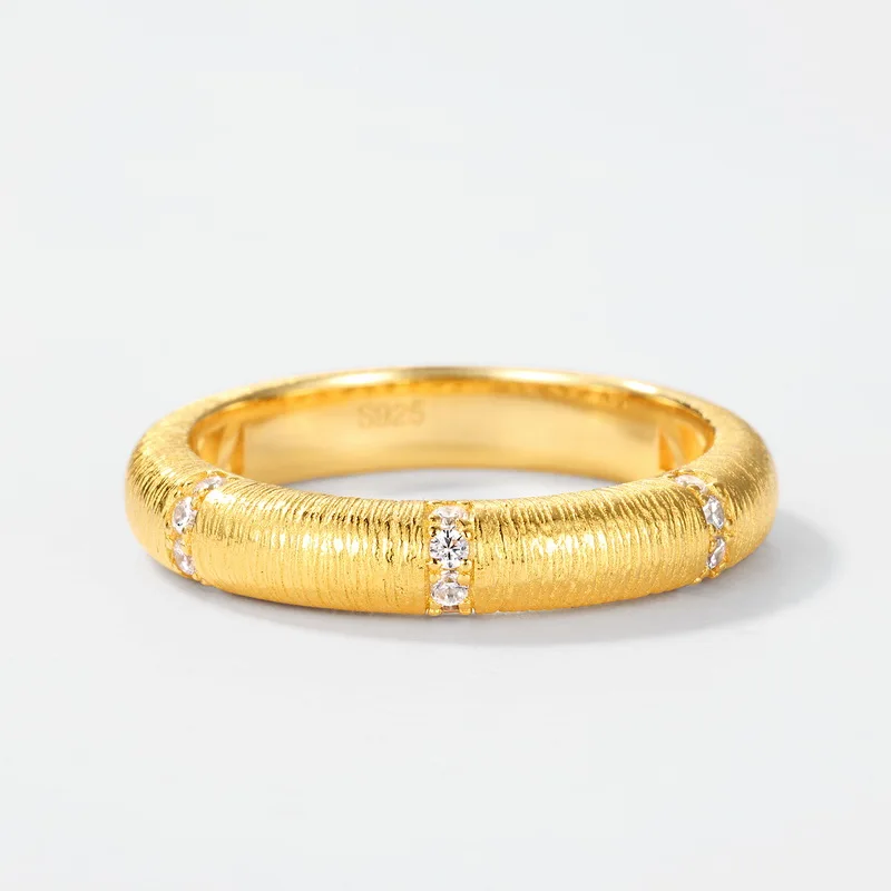 Jewelyking S925 Sterling Silver Italian Hand Brushed Ring 14K Gold Plated Simple Fashion Jewelry Hot Selling Ins Style JKRS0112