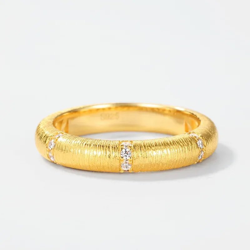 Jewelyking S925 Sterling Silver Italian Hand Brushed Ring 14K Gold Plated Simple Fashion Jewelry Hot Selling Ins Style JKRS0112