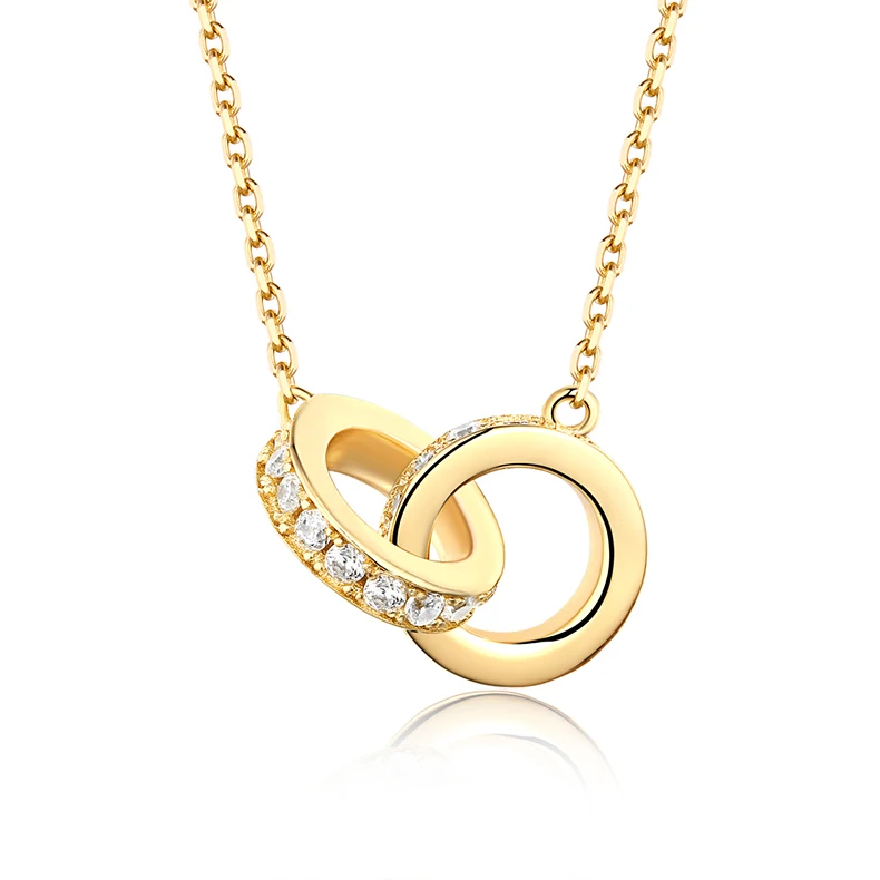 JewelyKing 14K Gold Plated Infinity Wedding Couple Interlocking Circle Ring Pendant Necklace JKNS0130