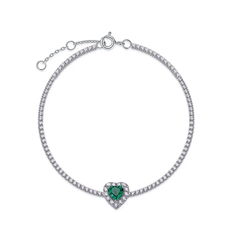 Luxury 925 Sterling Silver Lab Red Ruby Heart Pendant Tennis Bracelet Chain Fine Jewelry Wholesale
