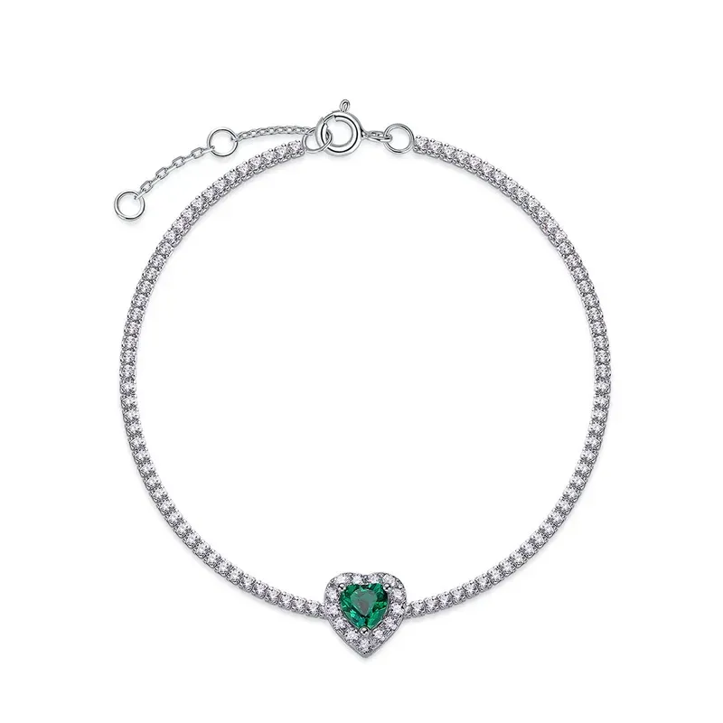 Luxury 925 Sterling Silver Lab Red Ruby Heart Pendant Tennis Bracelet Chain Fine Jewelry Wholesale