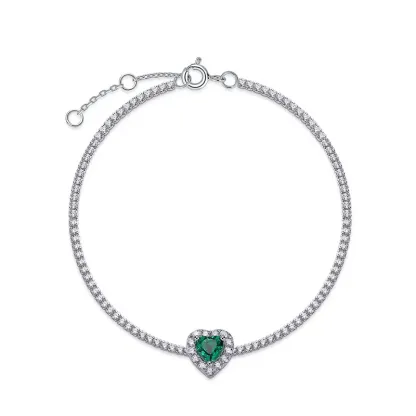 Luxury 925 Sterling Silver Lab Red Ruby Heart Pendant Tennis Bracelet Chain Fine Jewelry Wholesale