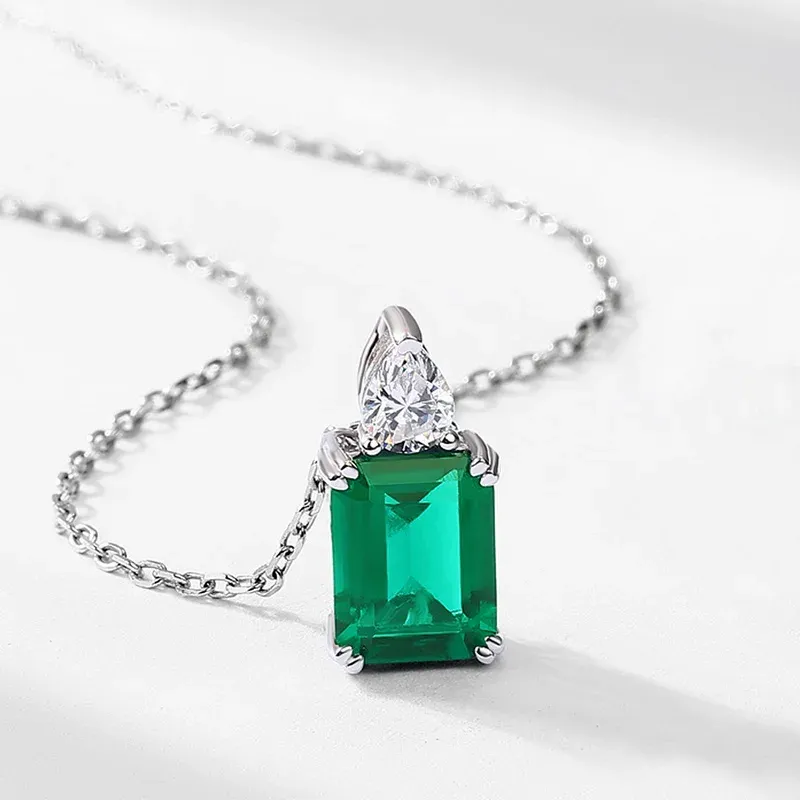 Vintage Gold 925 Silver Lab Emerald Diamond Floral Grandmother Pendant Wedding Religious Gift