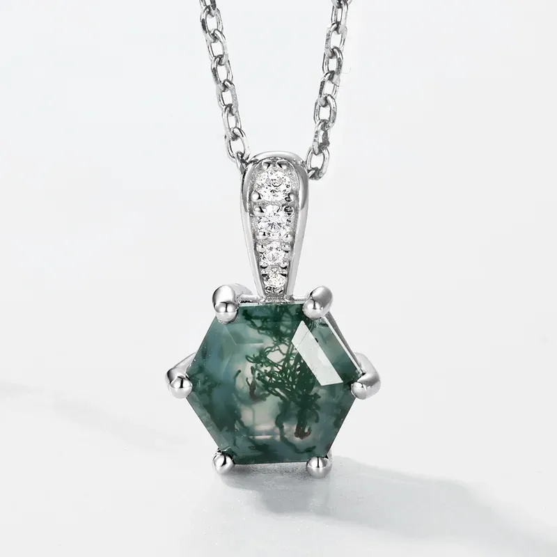 High Quality Moss Agate Round Gemstone Pendant 925 Sterling Silver for Women Jewelry Making