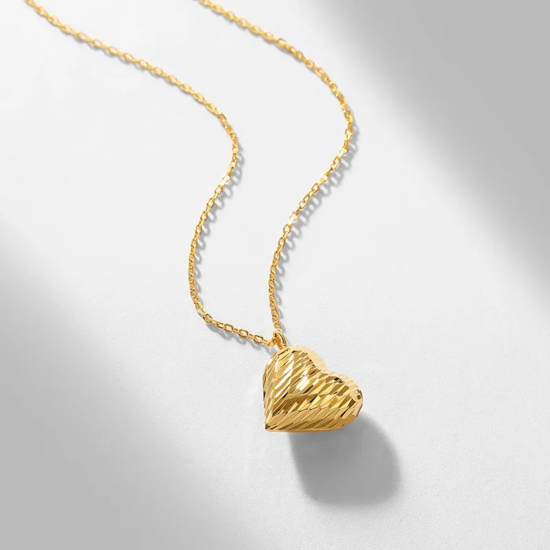 Retro Italian Heart Angel Wing Necklace 14K Gold Plated 925 Sterling Silver Brushed Sandblasted Jewelry Necklace