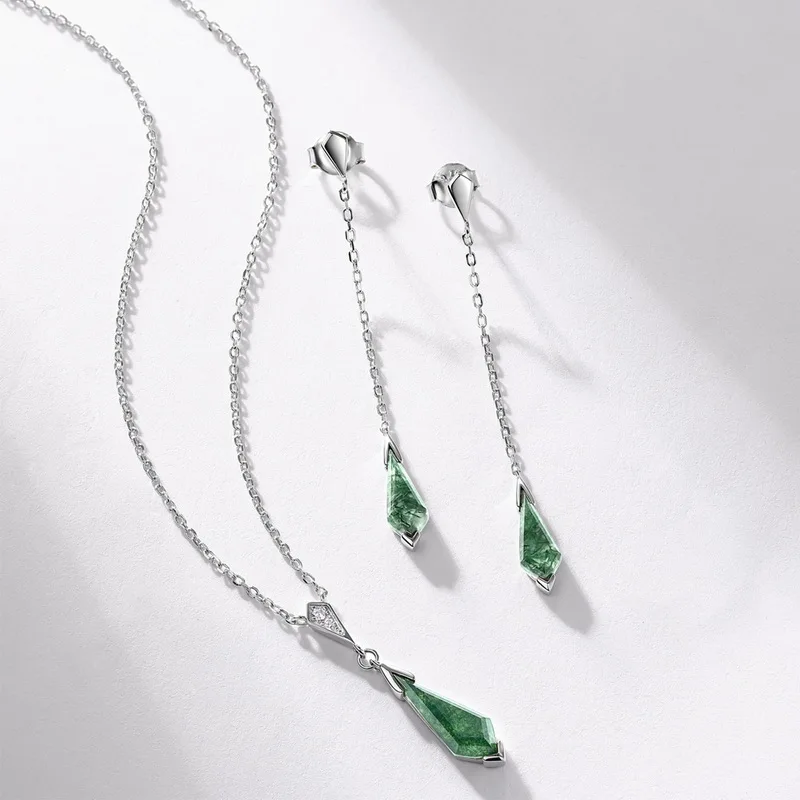 Jewelyking S925 Sterling Silver Fairy Style Green Moss Pendant ExquisiteClavicle Necklace JKNS0088