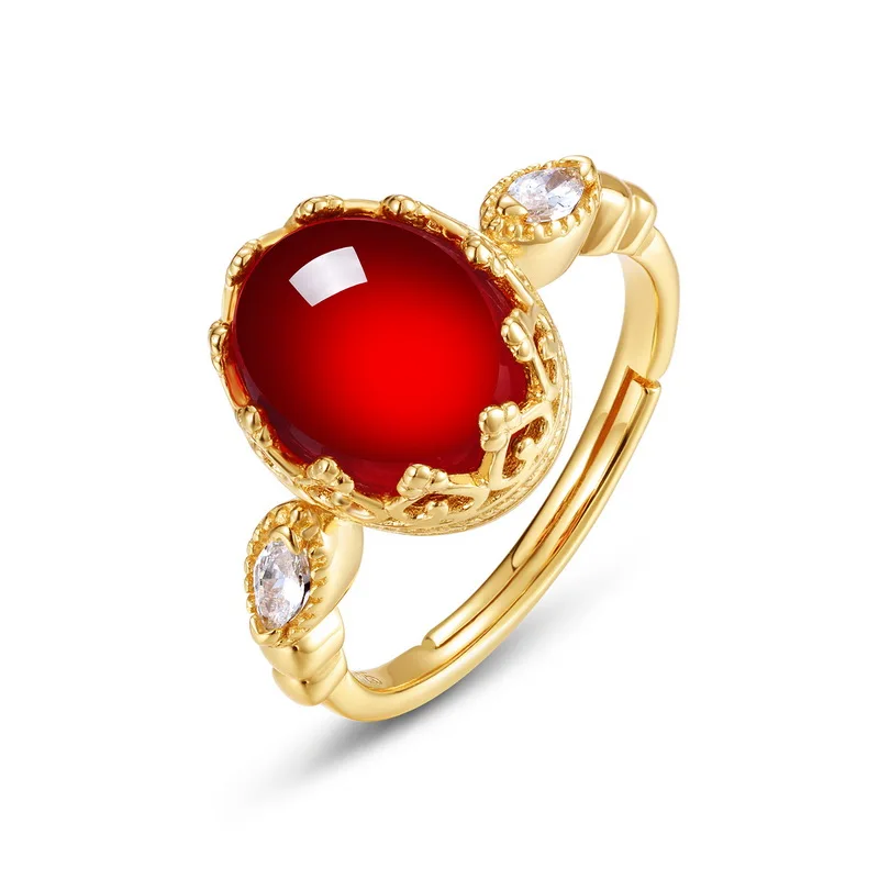 JewelyKing S925 Sterling Silver Red Garnet Gold Plated Zirconia Ring JKRS0287