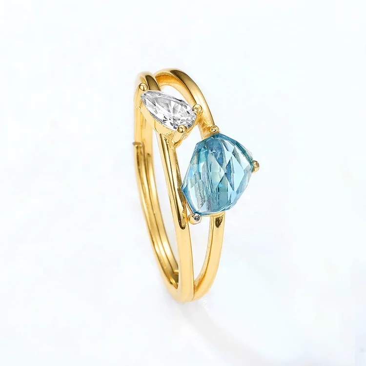 JewelyKing S925 Sterling Silver London Blue Topaz CZ Ring JKRS0299
