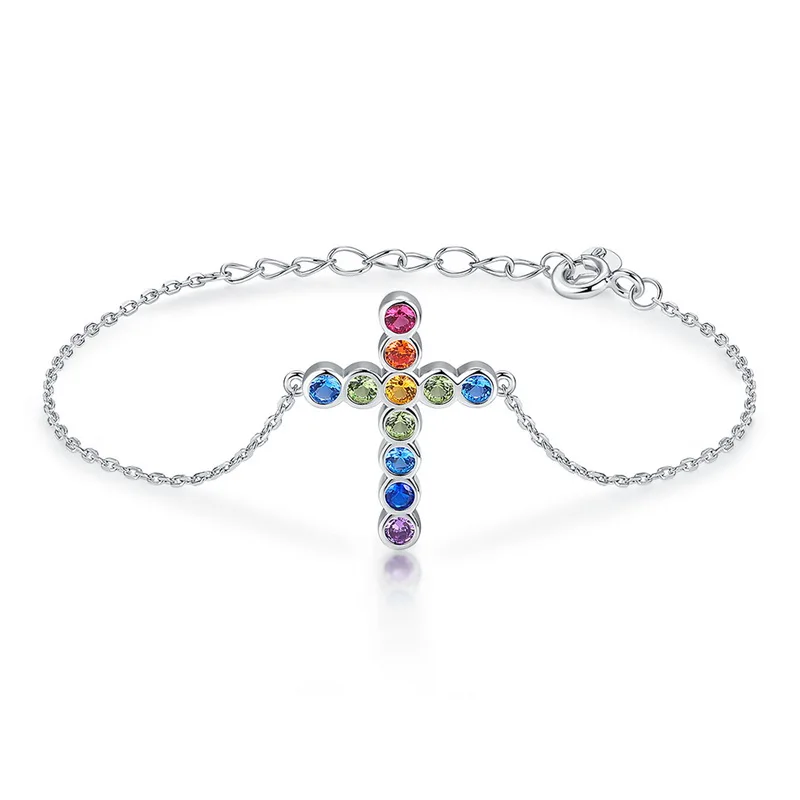 New Design Rainbow Zircon Bracelet 925 Sterling Silver Tennis Bracelets 18K Gold Plating Women's Bangles Diamond