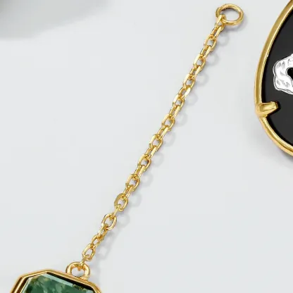 Jewelyking Oval Round Double Stone Natural Black Agate Green Moss Agate 18k Gold Plated Pendant Earrings JKES0088