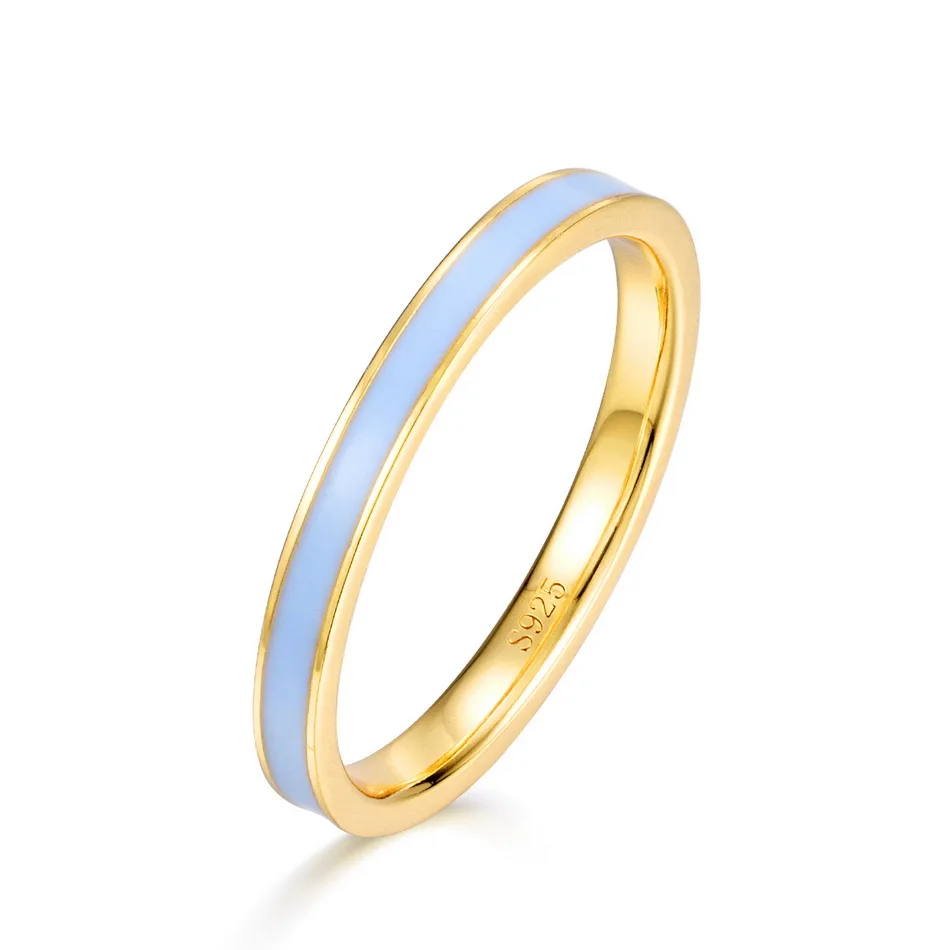 JewelyKing S925 Silver Classic Gold Plated Violet Blue Full Enamel Stacking Band Ring JKRS0273
