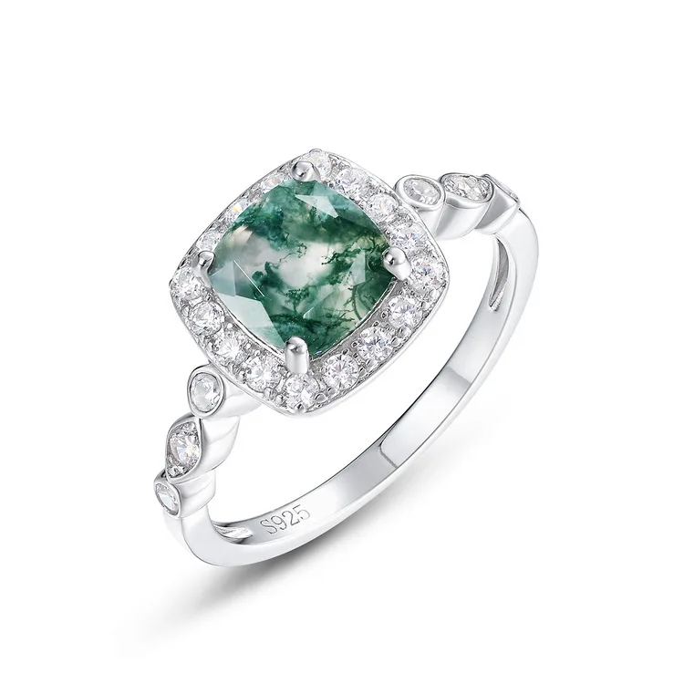 JewelyKing S925 Sterling Silver Luxury Bridal Gemstone Solitaire Agate Engagement Wedding Ring JKRS0209